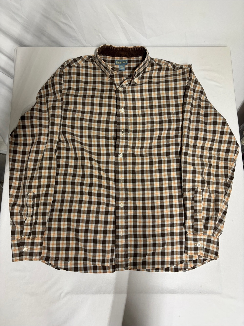 Vintage Duck Head Classic Men's Large Plaid Button Down Shirt 100% Cotton Hong K